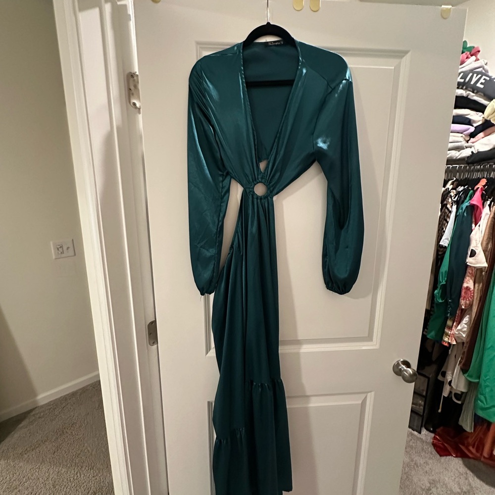 Elegant Teal Long Sleeve Dress